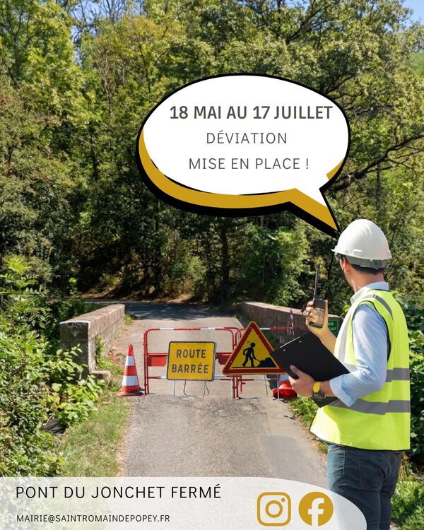 Travaux du Pont du Jonchet - 18 mai au 17 juillet 2026